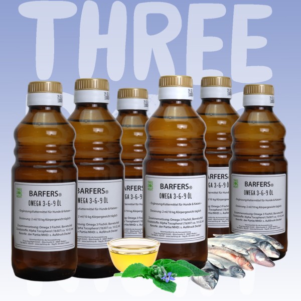 BARFERS® Omega 3-6-9 Öl Six-Pack (6 x 250 ml)